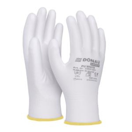 Rukavice pletené, polomáčané DONAU SAFETY PU kat. II biele veľ. 8