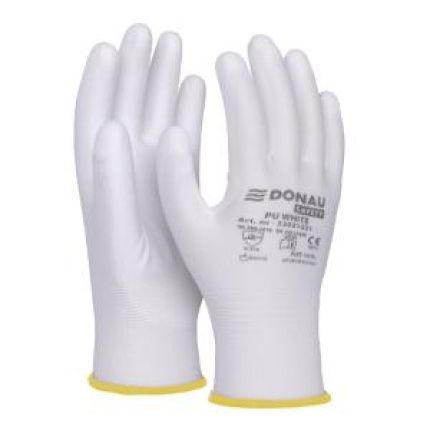 Rukavice pletené, polomáčané DONAU SAFETY PU kat. II biele veľ. 10