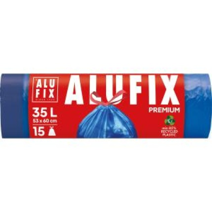 Vrecia na odpadky zaťahovacie, 35 l / 15 ks, 20mic., 53 x 60 cm, modré, LDPE