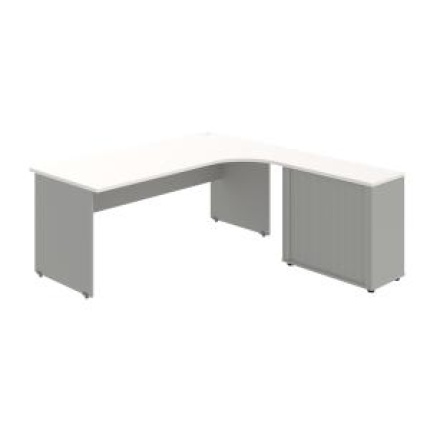 Pracovný stôl Gate, ergo, ľavý, 180x75,5x200 cm, biela/sivá